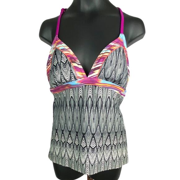 prana Women's Aleka Tankini in black feather multicolor swim top size small - Picture 1 of 6